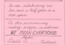 Gay Women's Group 2 1/2 Year Anniversary, 1979(?)