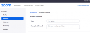 Schedule a Meeting Page - Zoom