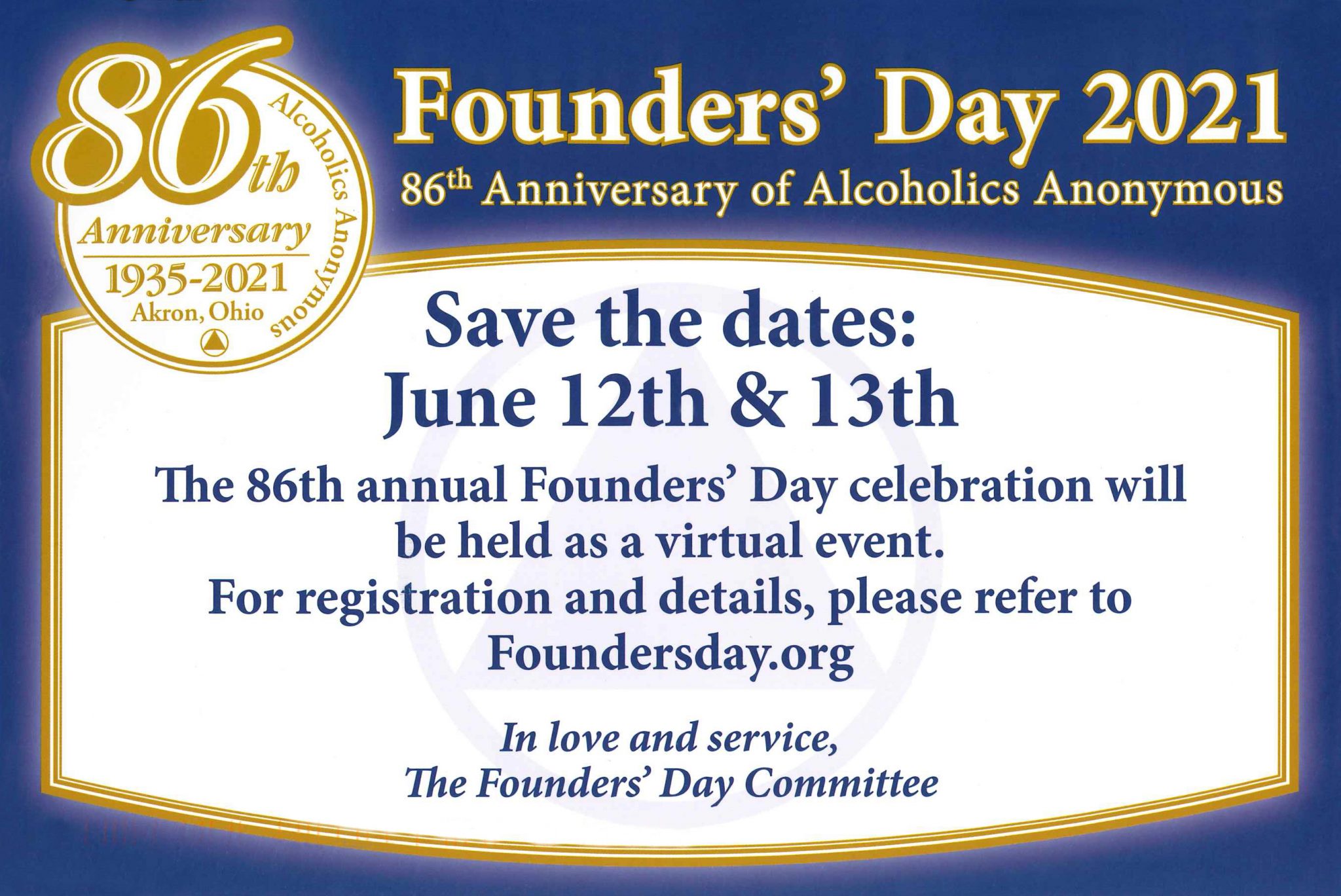 Founders' Day Akron 2021 (Online) - Intergroup | Central Office Serving Sf & Mari
n